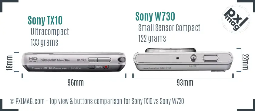 Sony TX10 vs Sony W730 top view buttons comparison