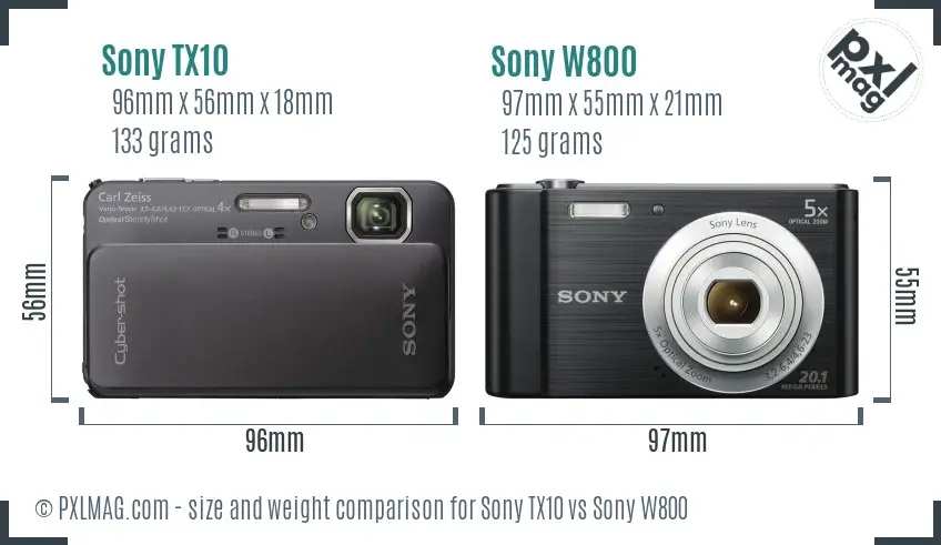 Sony TX10 vs Sony W800 size comparison