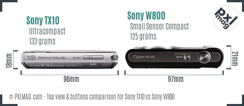 Sony TX10 vs Sony W800 top view buttons comparison