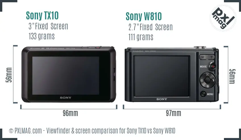 Sony TX10 vs Sony W810 Screen and Viewfinder comparison