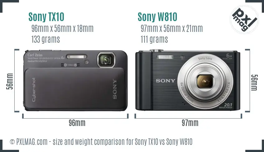 Sony TX10 vs Sony W810 size comparison