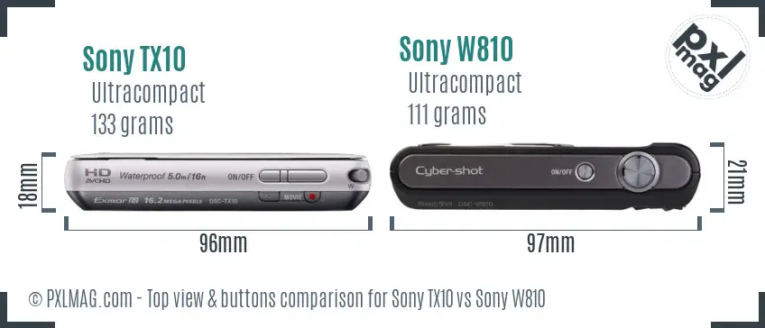 Sony TX10 vs Sony W810 top view buttons comparison