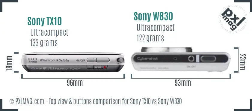 Sony TX10 vs Sony W830 top view buttons comparison