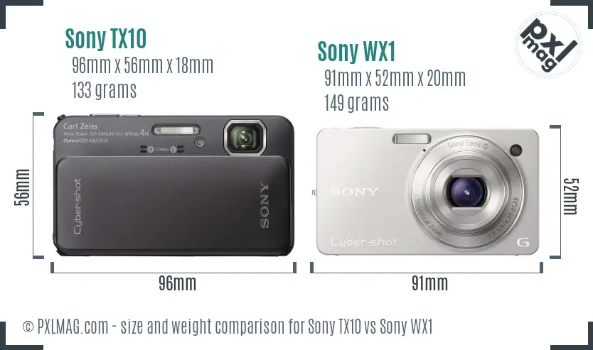 Sony TX10 vs Sony WX1 size comparison