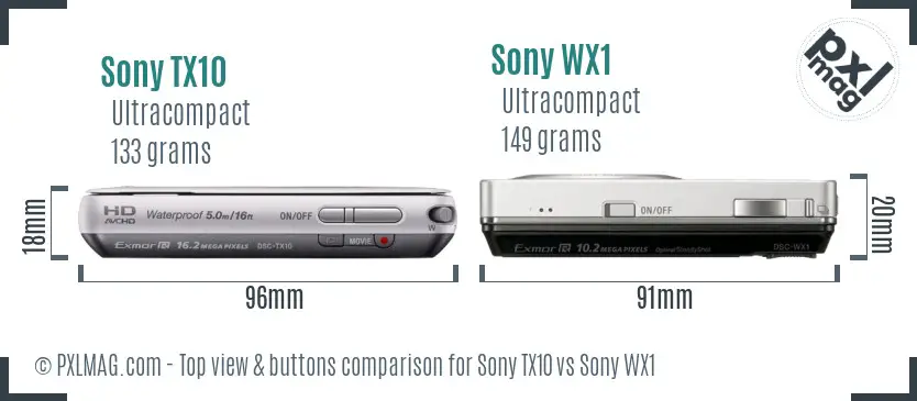 Sony TX10 vs Sony WX1 top view buttons comparison
