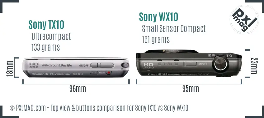 Sony TX10 vs Sony WX10 top view buttons comparison