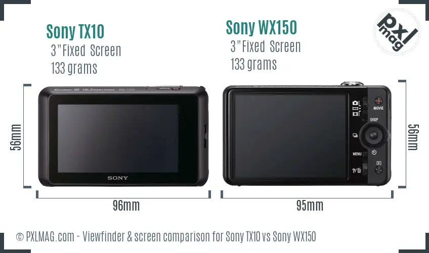 Sony TX10 vs Sony WX150 Screen and Viewfinder comparison