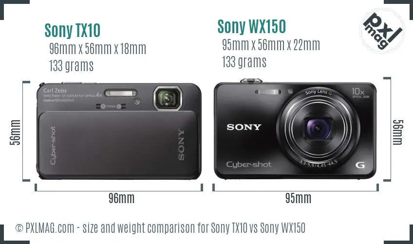 Sony TX10 vs Sony WX150 size comparison