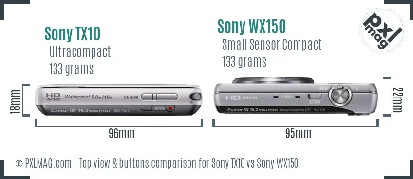 Sony TX10 vs Sony WX150 top view buttons comparison