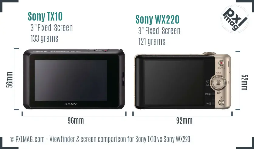 Sony TX10 vs Sony WX220 Screen and Viewfinder comparison