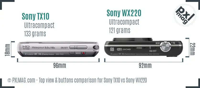 Sony TX10 vs Sony WX220 top view buttons comparison