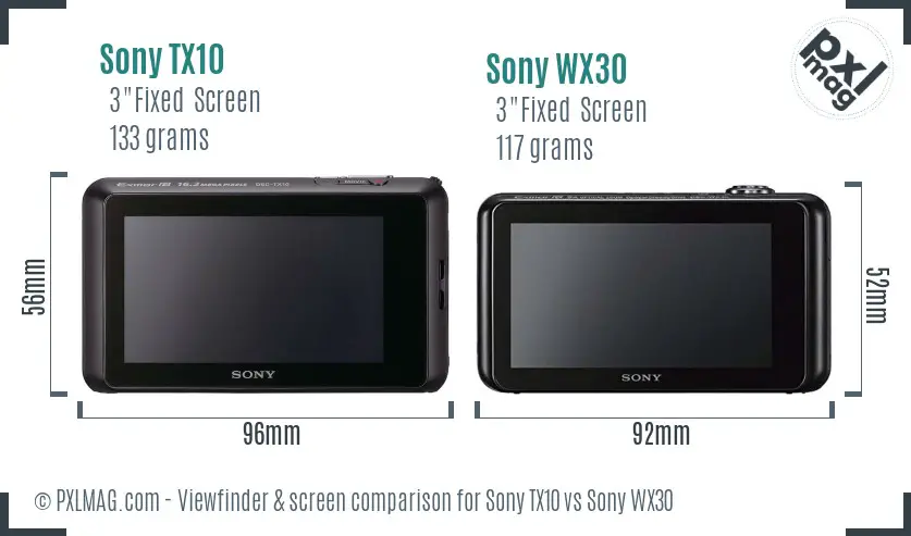 Sony TX10 vs Sony WX30 Screen and Viewfinder comparison