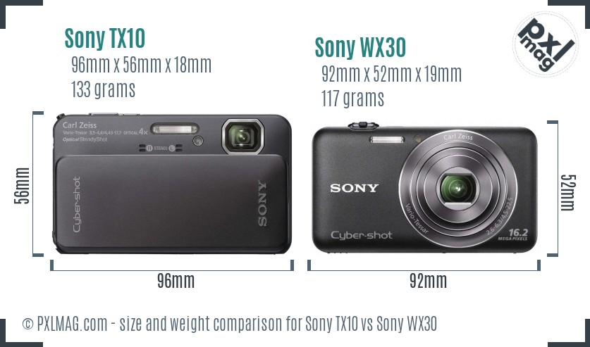 Sony TX10 vs Sony WX30 size comparison