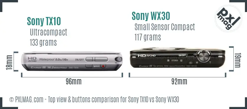 Sony TX10 vs Sony WX30 top view buttons comparison