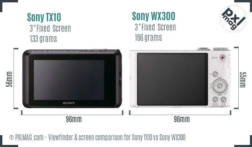 Sony TX10 vs Sony WX300 Screen and Viewfinder comparison