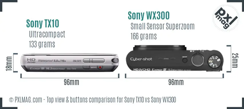Sony TX10 vs Sony WX300 top view buttons comparison