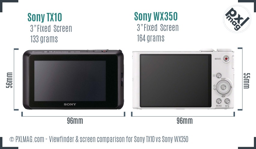 Sony TX10 vs Sony WX350 Screen and Viewfinder comparison