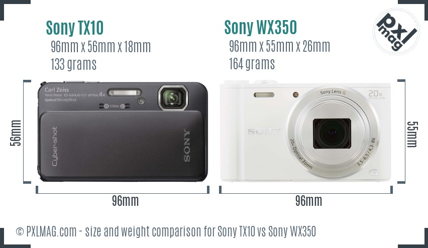 Sony TX10 vs Sony WX350 size comparison