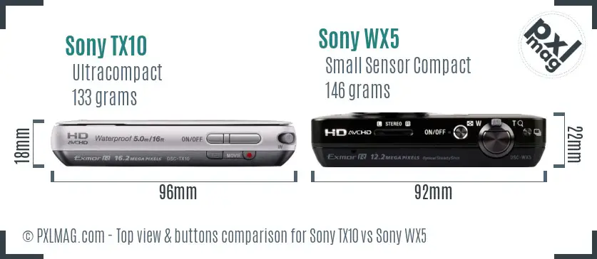 Sony TX10 vs Sony WX5 top view buttons comparison