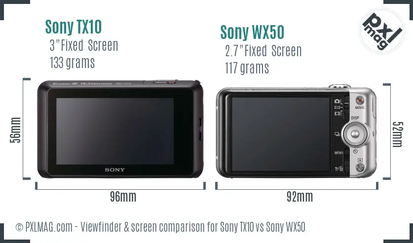 Sony TX10 vs Sony WX50 Screen and Viewfinder comparison