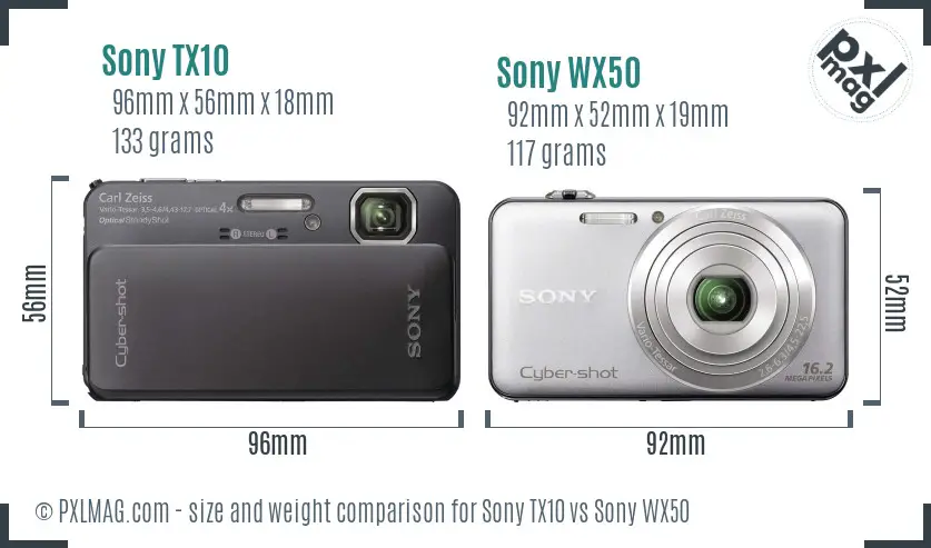 Sony TX10 vs Sony WX50 size comparison