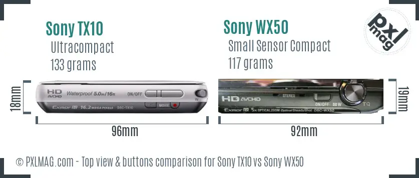 Sony TX10 vs Sony WX50 top view buttons comparison