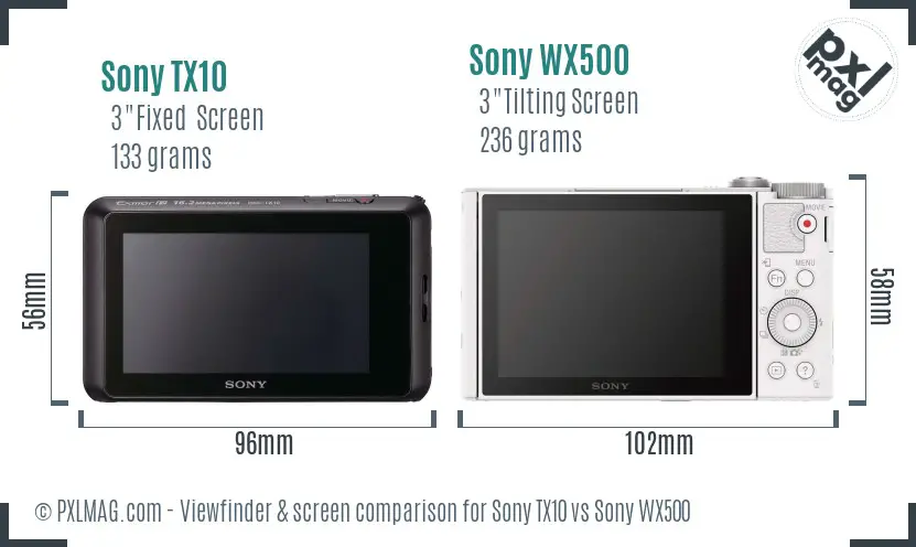 Sony TX10 vs Sony WX500 Screen and Viewfinder comparison