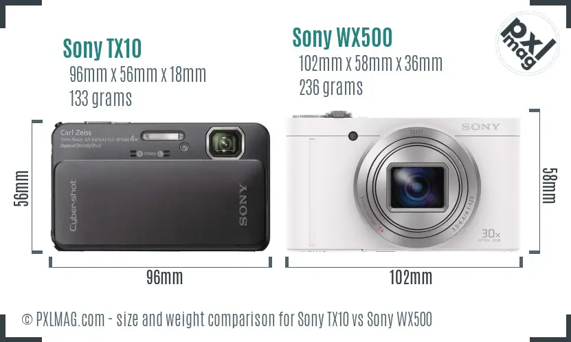 Sony TX10 vs Sony WX500 size comparison