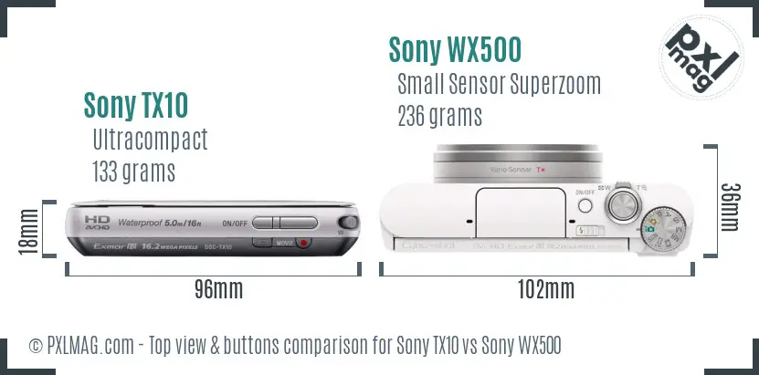 Sony TX10 vs Sony WX500 top view buttons comparison