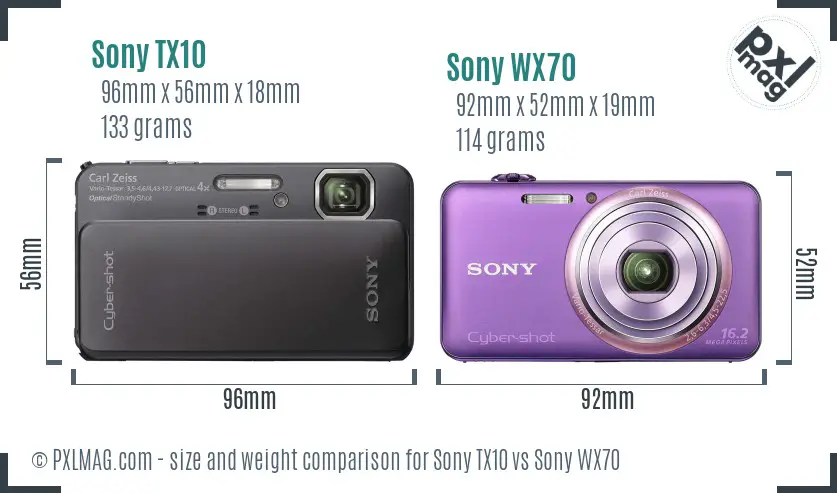Sony TX10 vs Sony WX70 size comparison