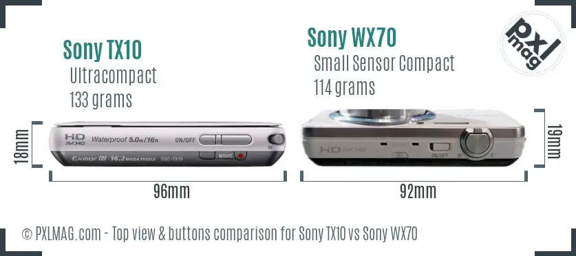 Sony TX10 vs Sony WX70 top view buttons comparison