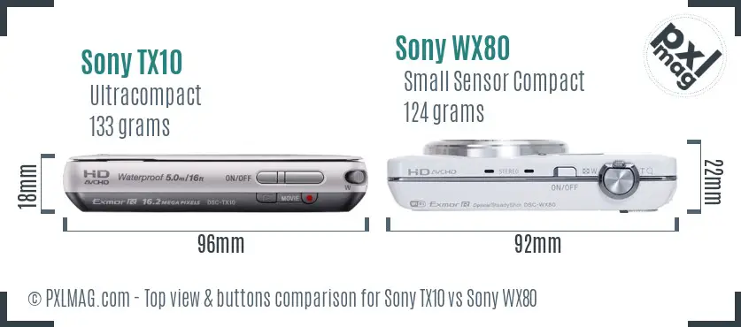 Sony TX10 vs Sony WX80 top view buttons comparison
