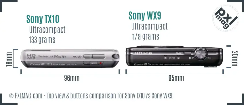 Sony TX10 vs Sony WX9 top view buttons comparison