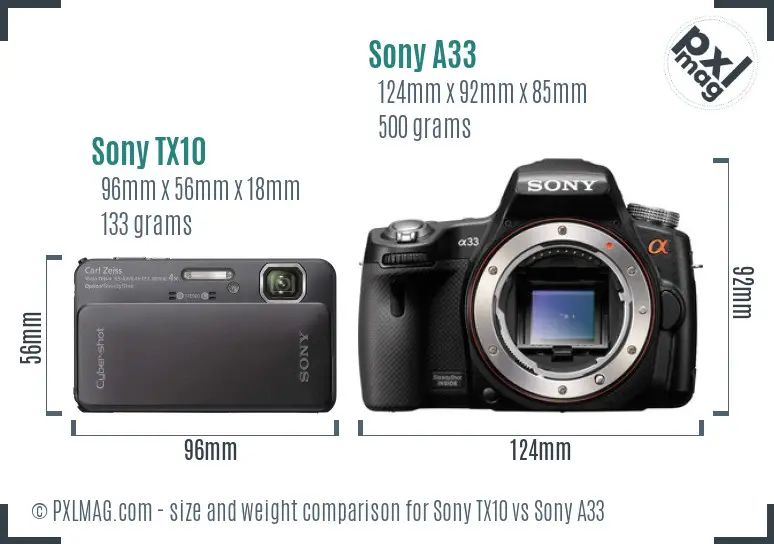 Sony TX10 vs Sony A33 size comparison