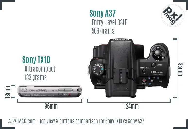 Sony TX10 vs Sony A37 top view buttons comparison