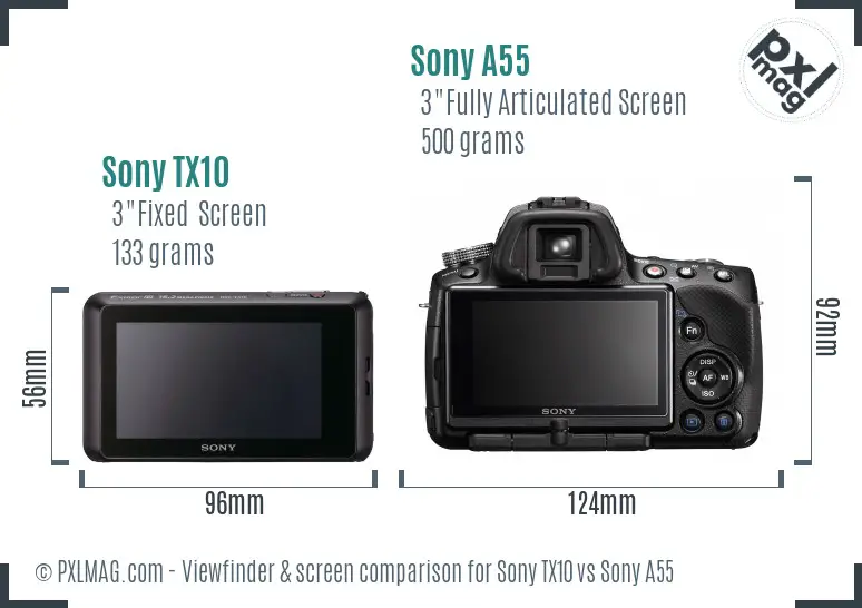 Sony TX10 vs Sony A55 Screen and Viewfinder comparison