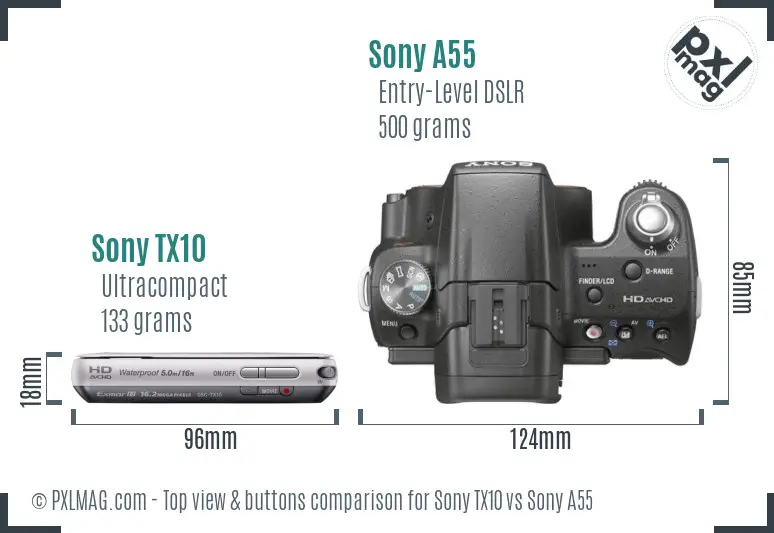 Sony TX10 vs Sony A55 top view buttons comparison