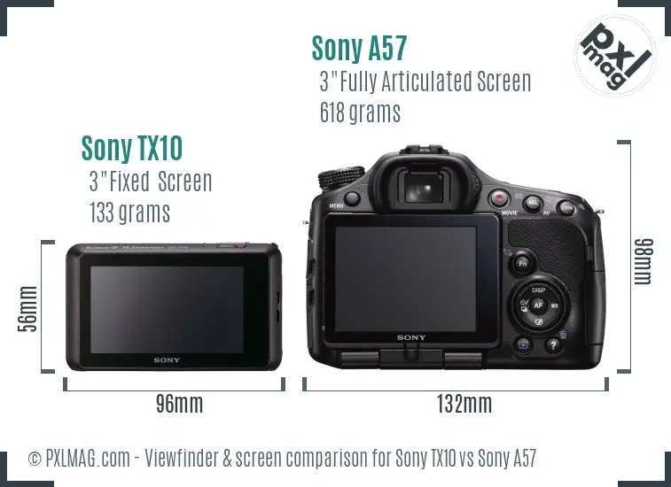 Sony TX10 vs Sony A57 Screen and Viewfinder comparison