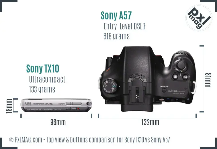 Sony TX10 vs Sony A57 top view buttons comparison