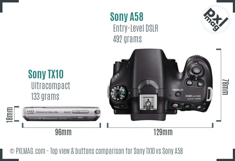 Sony TX10 vs Sony A58 top view buttons comparison