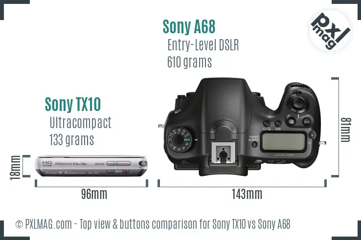 Sony TX10 vs Sony A68 top view buttons comparison