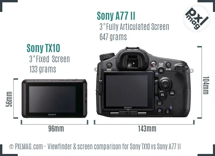 Sony TX10 vs Sony A77 II Screen and Viewfinder comparison