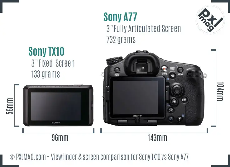 Sony TX10 vs Sony A77 Screen and Viewfinder comparison