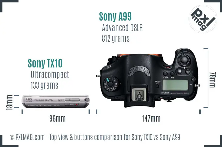 Sony TX10 vs Sony A99 top view buttons comparison