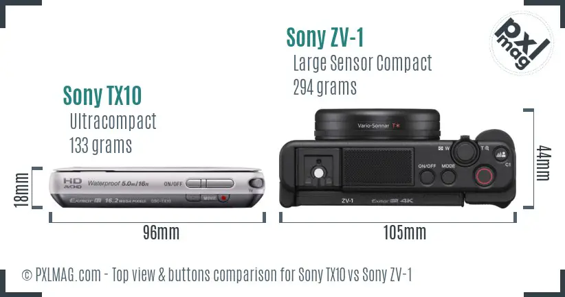 Sony TX10 vs Sony ZV-1 top view buttons comparison