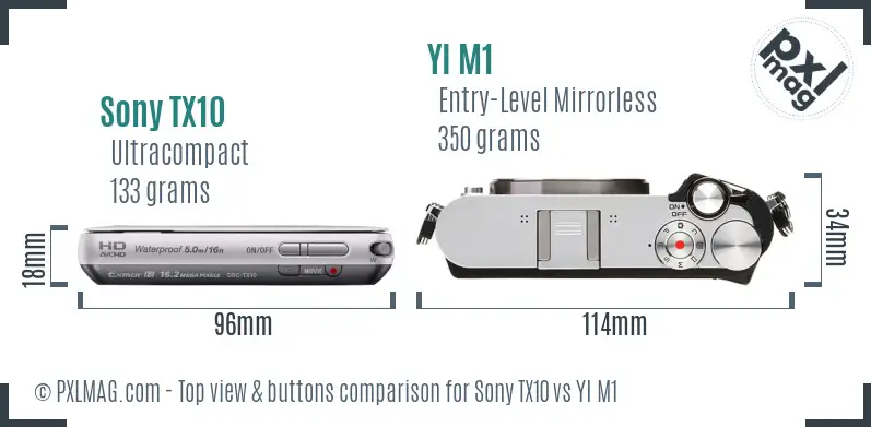 Sony TX10 vs YI M1 top view buttons comparison