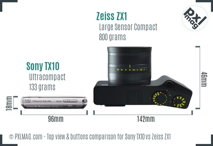 Sony TX10 vs Zeiss ZX1 top view buttons comparison