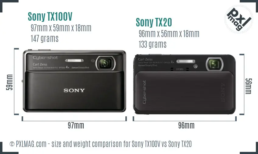 Sony TX100V vs Sony TX20 size comparison