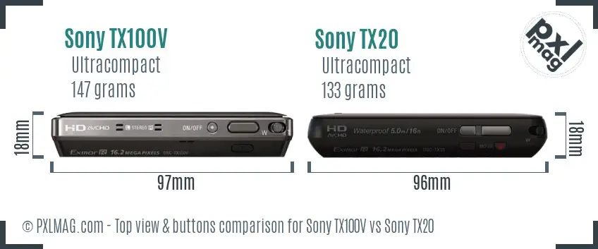 Sony TX100V vs Sony TX20 top view buttons comparison