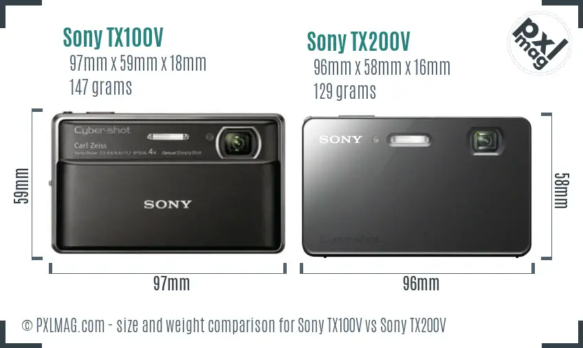 Sony TX100V vs Sony TX200V size comparison